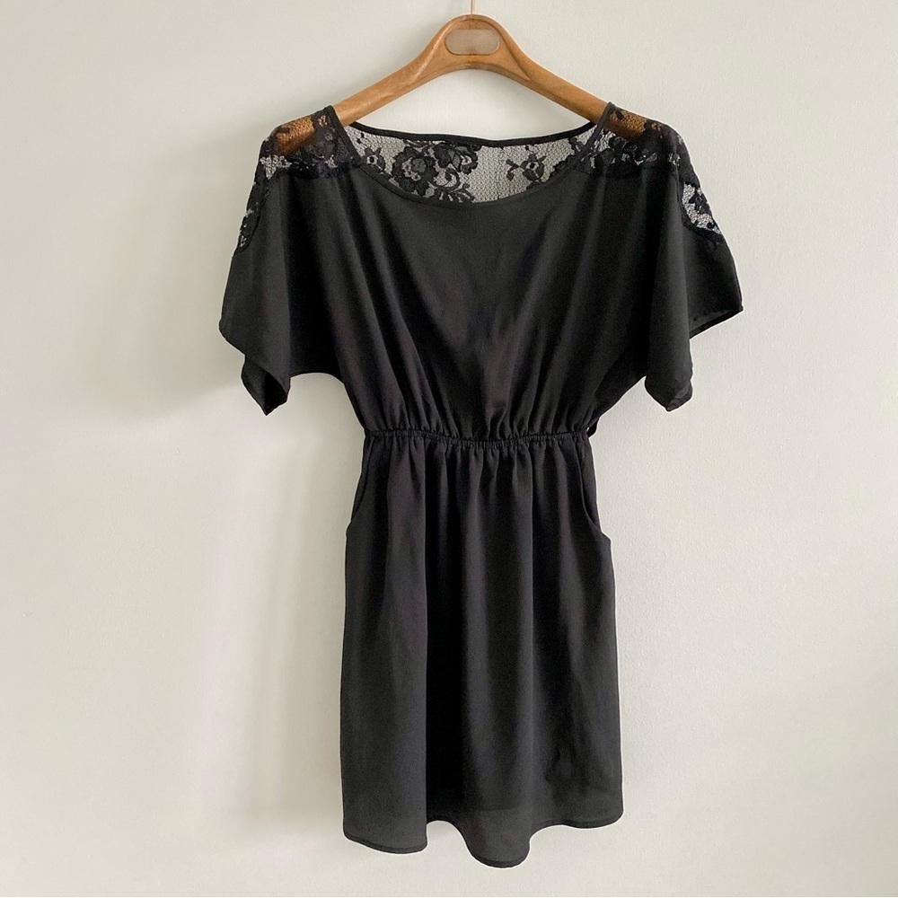 Black Lace Back Mini Dress with Pockets Size Small